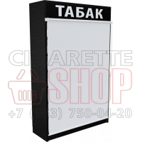 Шкаф для торговли электронными сигаретами с рулонной шторкой и семью уровнями полок в закрытом состоянии