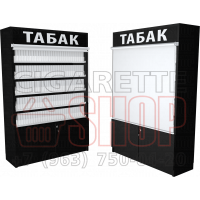 Шкаф торговый для электронных сигарет с рулонной шторкой и пятью уровнями полок с тумбой распашные дверки