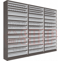 Шкаф тандем тройной для продажи сигарет с двенадцатью уровнями полок по высоте с синхронными створками в открытом состоянии