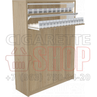 Двухъярусный шкаф для сигарет с высоким запасником под товар в открытом состоянии