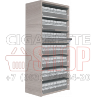 Шкаф диспенсер для продажи сигаретных изделий с синхронными композитными створками в открытом состоянии