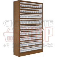 Шкаф для продажи табачных изделий с девятью синхронными створками в открытом состоянии