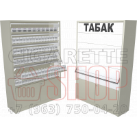 Табачный шкаф с шестью уровнями полок с синхронными створками и тумбой